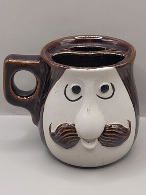Vintage Spencer Gifts 1977 Coffee Mug Shaving Cup Mustache Pottery Kitsch